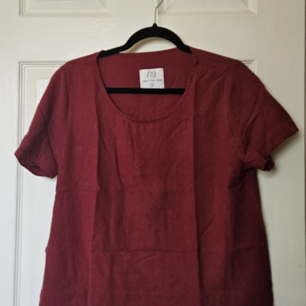 Red Silk Short Sleeve Top